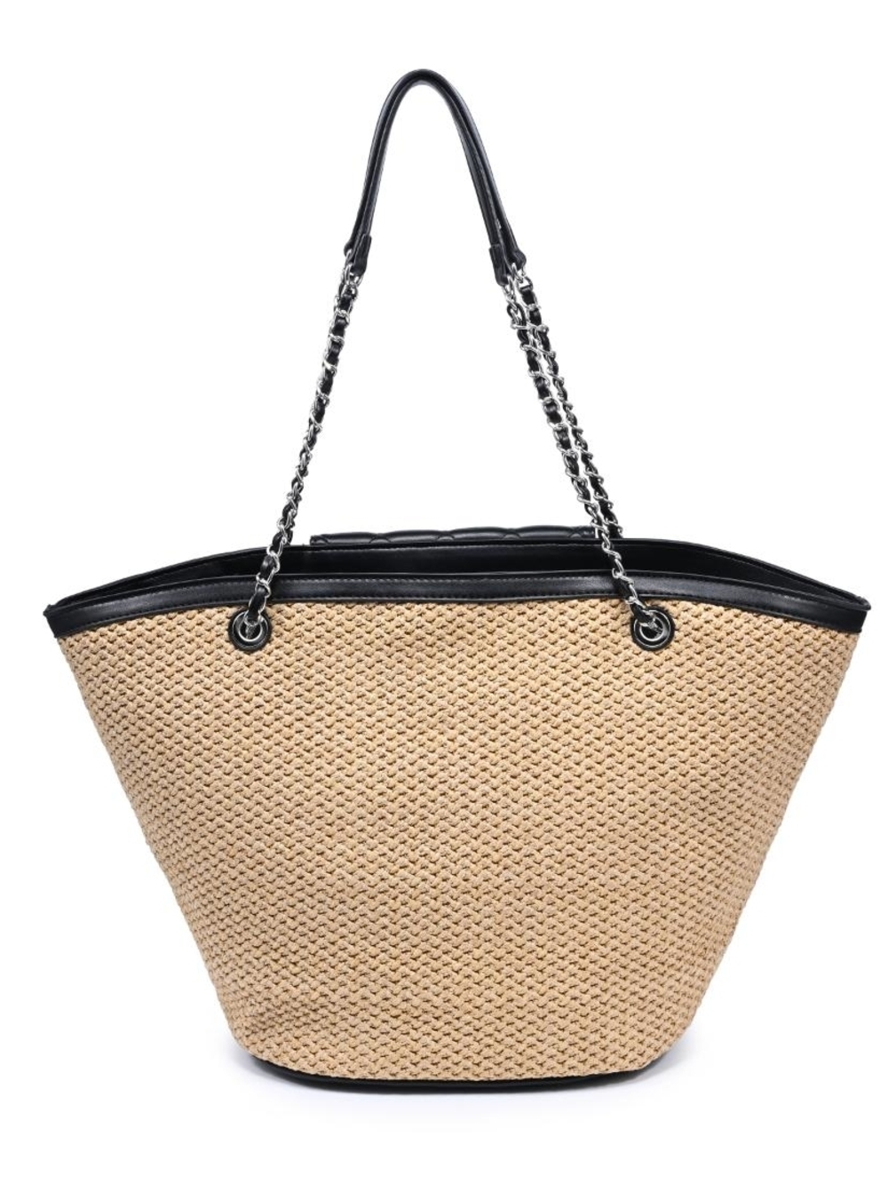 Landon Women's Natural Woven Straw Tote with Black Quilted Accent - Picture 4 of 6